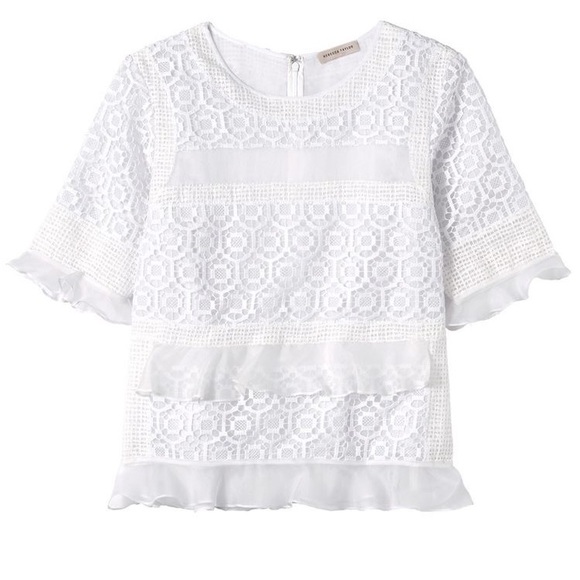 Rebecca Taylor White Layered Effect Lace Combo Top - Size 6 - Picture 4 of 15